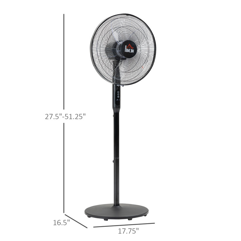 HOMCOM Floor Standing Fan With Remote Control, Oscillating, LED Screen, Stand Up Cooling Fan, Tall Pedestal Electric Fan For Bedroom, Black
