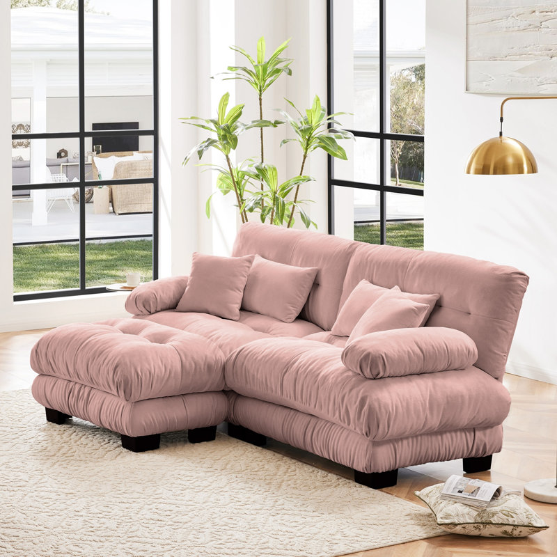 Canapé 2 places avec repose-pieds Chenille, Rose, H 35,4 po x l 94,4 po x P 36 po
