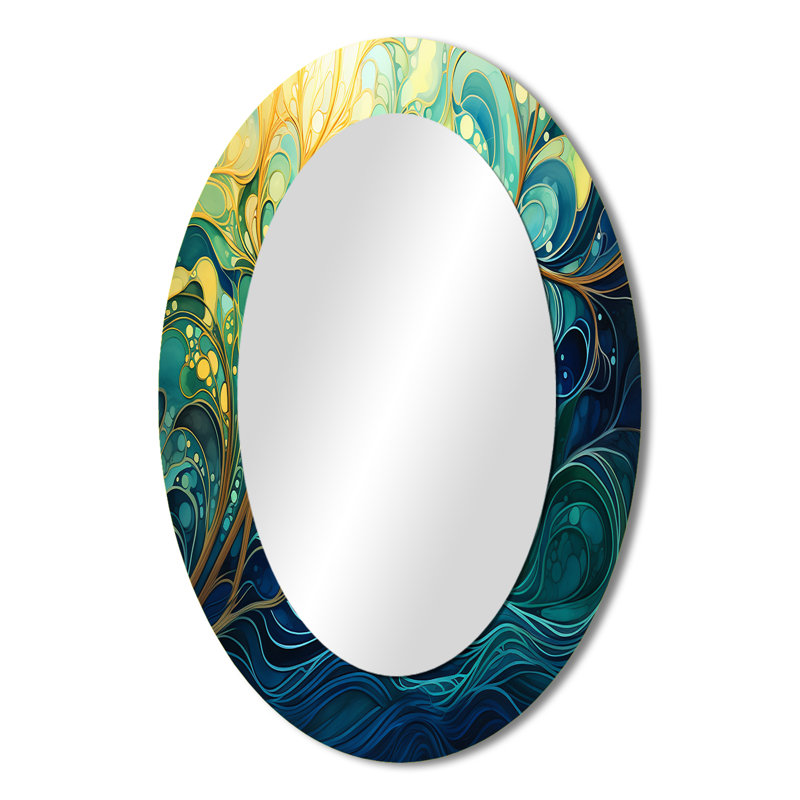 Miroir mural ovale vert et jaune Gleaming Ink II, H 36 po x l 24 po