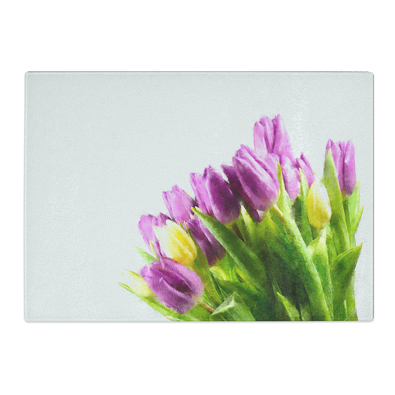 Tempered Glass Tulips Painting Chopping Board, 20 cm x 28.5 cm
