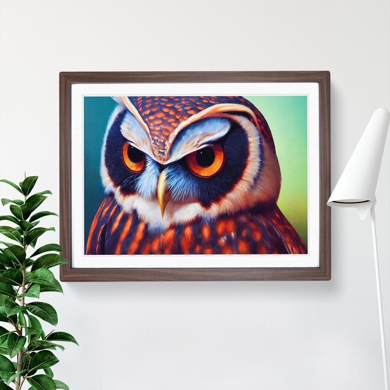 Brilliant Owl - Single Picture Frame Print, 46cm H x 64cm W x 2cm D, Walnut Framed
