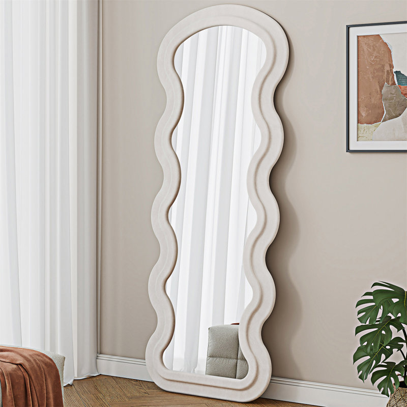 Miroir de plancher pleine longueur avec support, Blanc, crème