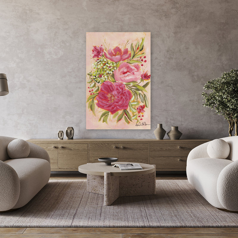 Boho Bouquet IV - fleurs de Bohème, fleurs roses, art de verdure, H 48 po x l 32 po