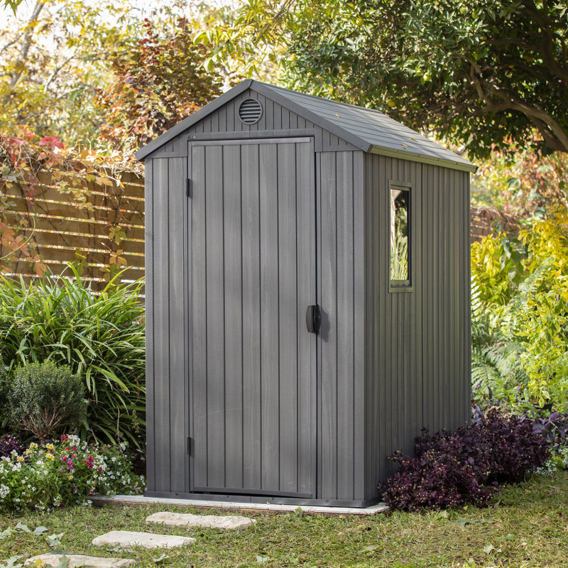 Remise de rangement d'extérieur durable en résine de l 4 pi x P 6 pi Darwin avec plancher et fenêtre pour meubles et outils de jardin