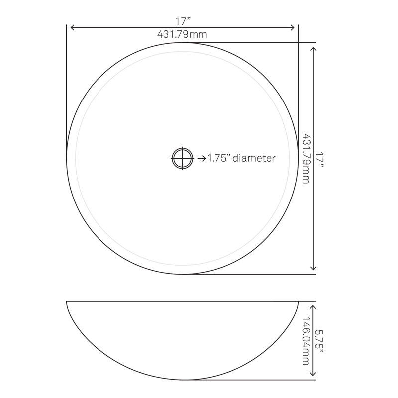 Novatto 17'' Stone Circular Bathroom Sink, Matte Black