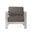 Fauteuil club d'extérieur moderne avec coussin épais, chaise longue de patio à cadre en aluminium pour balcon, bord de piscine, gris / argent