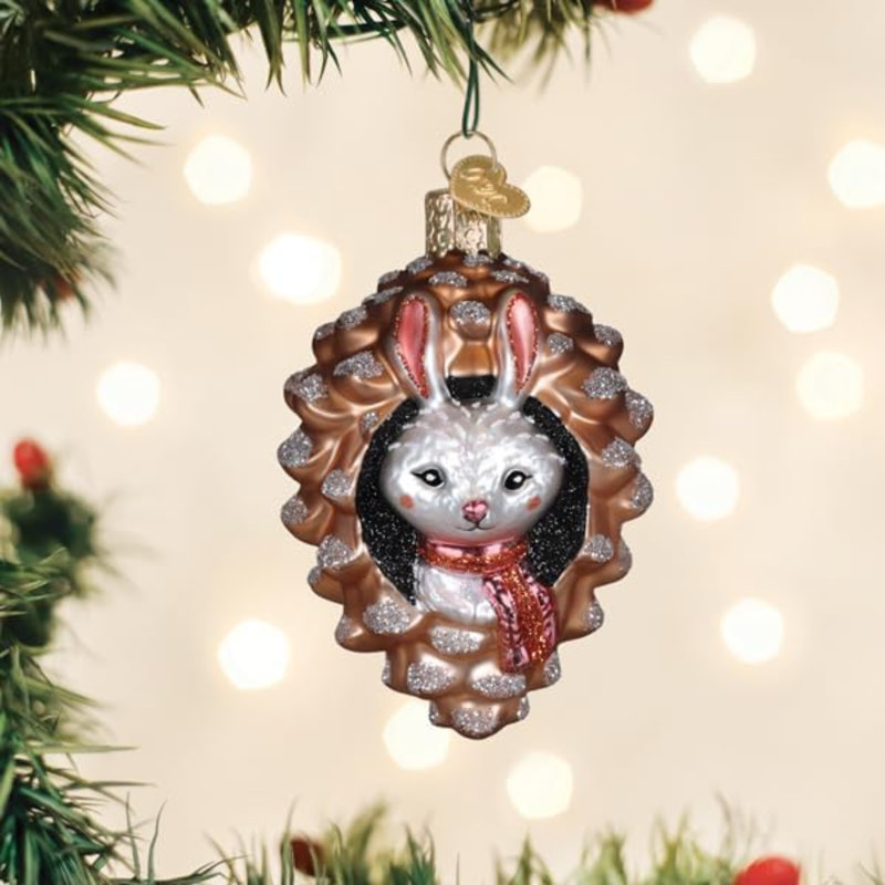 Ornement en verre soufflé pour sapin de Noël, lapin Piney
