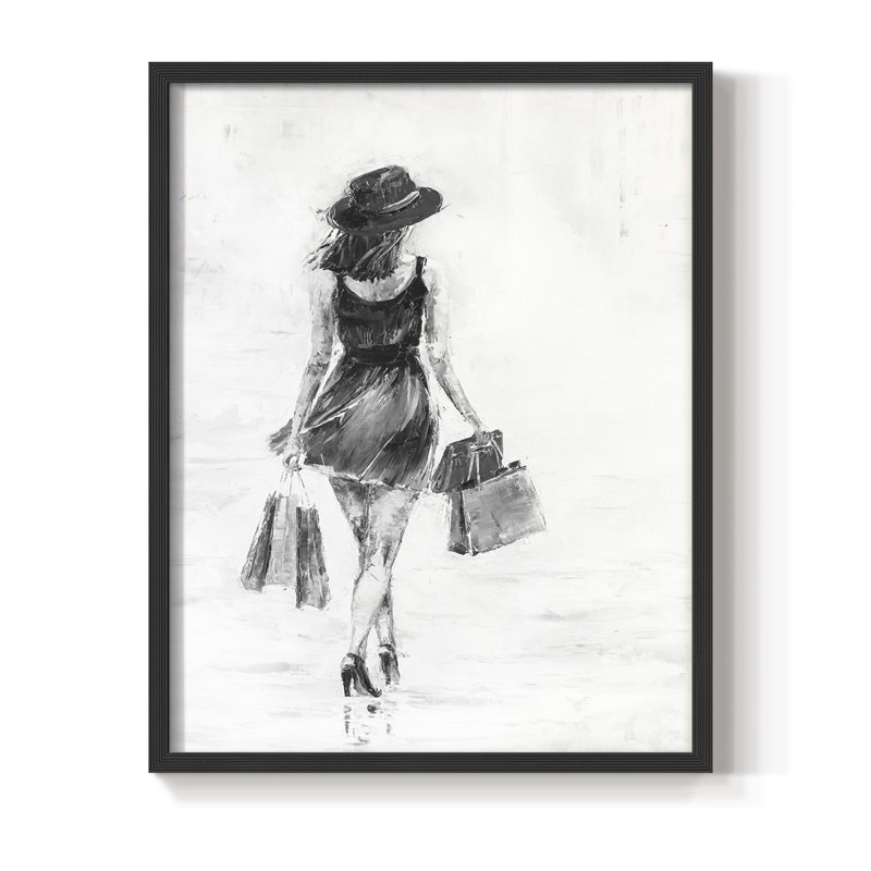 Impression sur bois, journée de magasinage I, Noir, noir, noir, noir, H 15 po x l 12 po