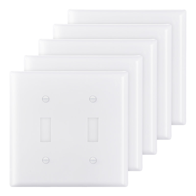 Toggle Light Switch Wall Plates, 2-Gang Switch Electrical Outlet Covers, Standard Size 4.61in L x 4.53in H Unbreakable Polycarbonate Thermoplastic Faceplate for Receptacle Outlet&Switch(5 Pack, White)