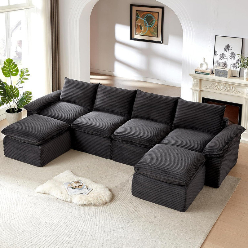 Canapé modulaire en forme de U de 140 po Cloud, Gris foncé