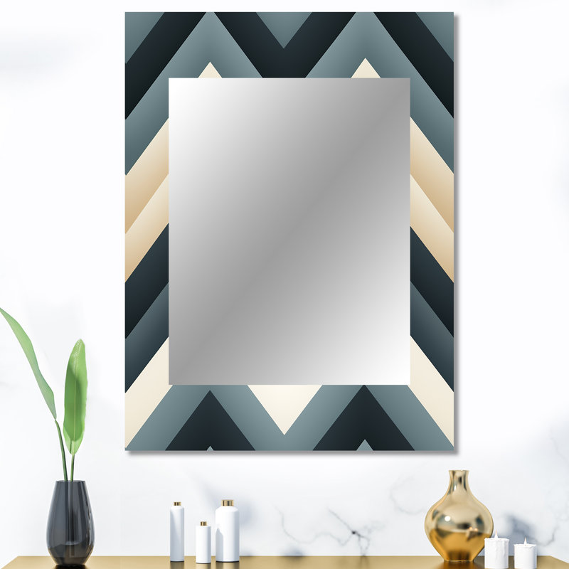 Grey White Geometric Neutrals Chevron Pattern - chevron  Decorative Mirror, Chevron Wall Mirror, Printed Metal Art, 40" x 30"