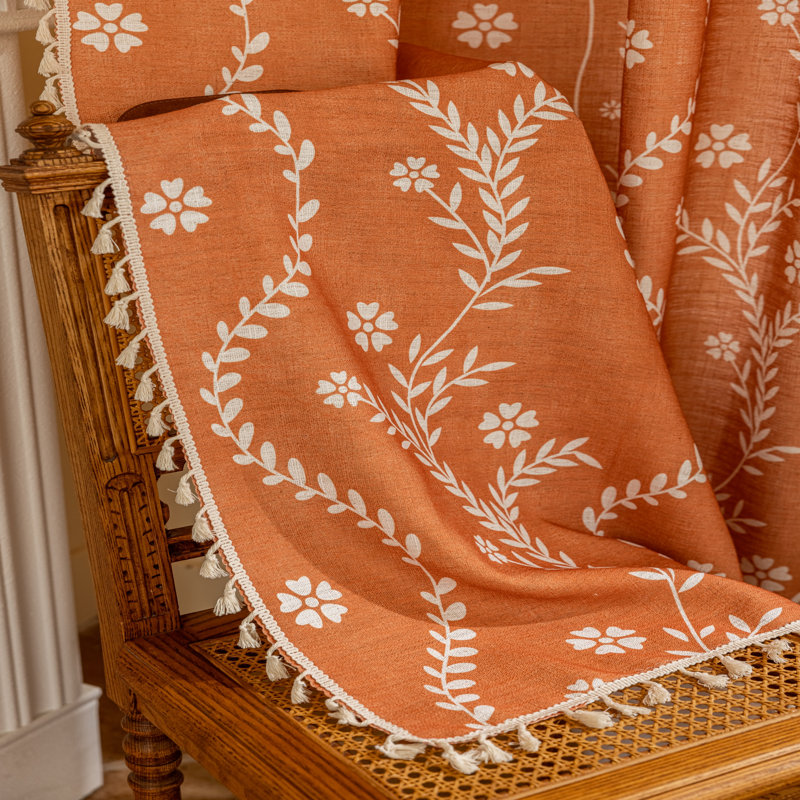 Polyester Floral Print Curtains 2 Panels (Set of 2), 52" W x 96" L, Burnt Orange