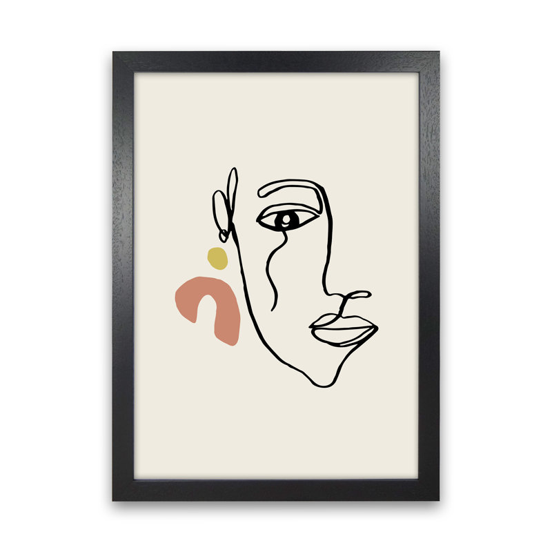 Boho Face With Earrings Sketch 2 by Planeta444 - Print, 34cm H x 25cm W x 3cm D, Black Framed