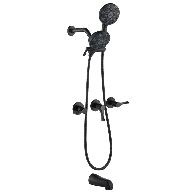 Ensemble de robinet de douche à 3 poignées avec bec de baignoire Ensemble de robinet de douche Ensemble complet de garniture de baignoire et de douche Fixations murales