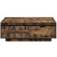 Table basse rustique avec une porte de grange coulissante et un tiroir