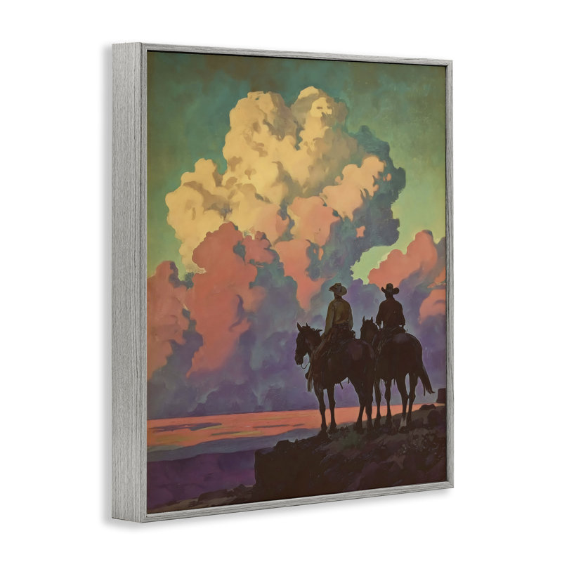 «Cowboys Silhouetted Contre Clouds», estampe numérique, design par Arlington Prints, 20 x 16, Giclée de ferme grise encadrée