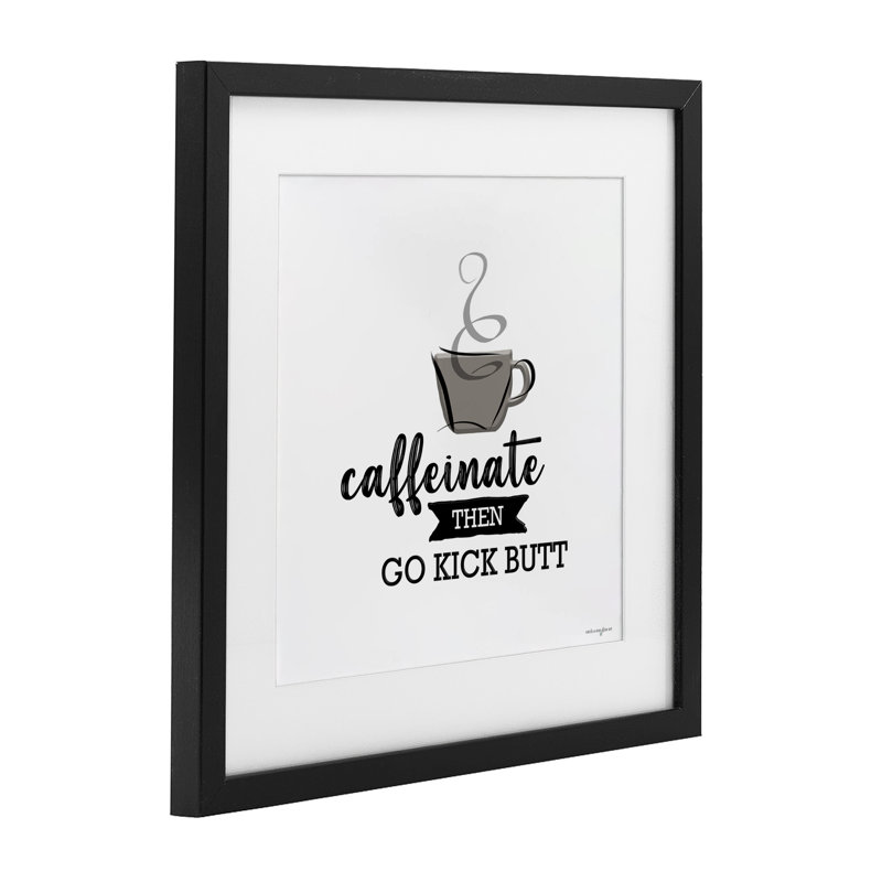 Cafféine puis coup de pied, impression encadrée sous verre, design par Seven Trees Design, H 13 po x l 13 po