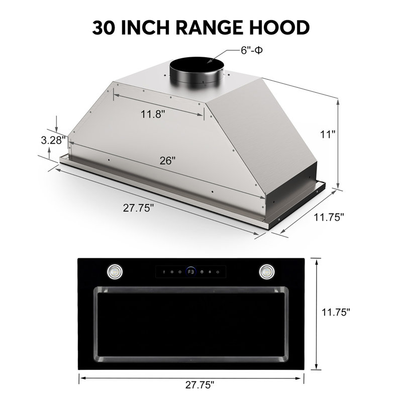 Hotte encastrable convertible 900 pi³ / min 4 vitesses réglables avec lumières à DEL de 2 à 3 watts, 30"