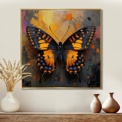 Papillon rétro noir et jaune, peinture I - papillon, art mural, salon
