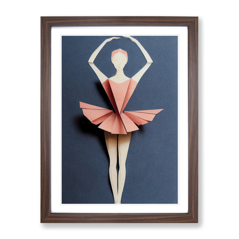 Paper Ballerina Dancer - Single Picture Frame Print, 34cm H x 25cm W x 2cm D, Walnut Framed