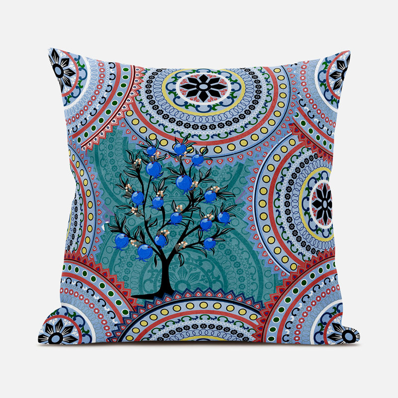 Housse et insert de coussin décoratif en polyester, 16 po x 16 po, Bleu/rouge