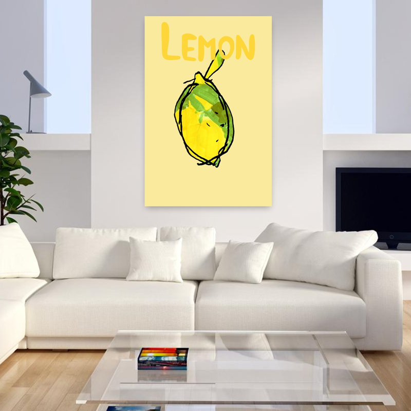 Art mural moderne et abstrait jaune vif et citron, H 48 po x l 32 po