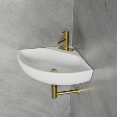 Lavabo de salle de bain mural en porcelaine vitreuse blanche