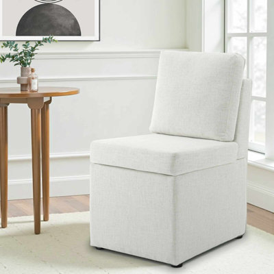 Chaise d'appoint sans accoudoirs moderne en lin avec rangement pour la salle à manger, la cuisine et le salon