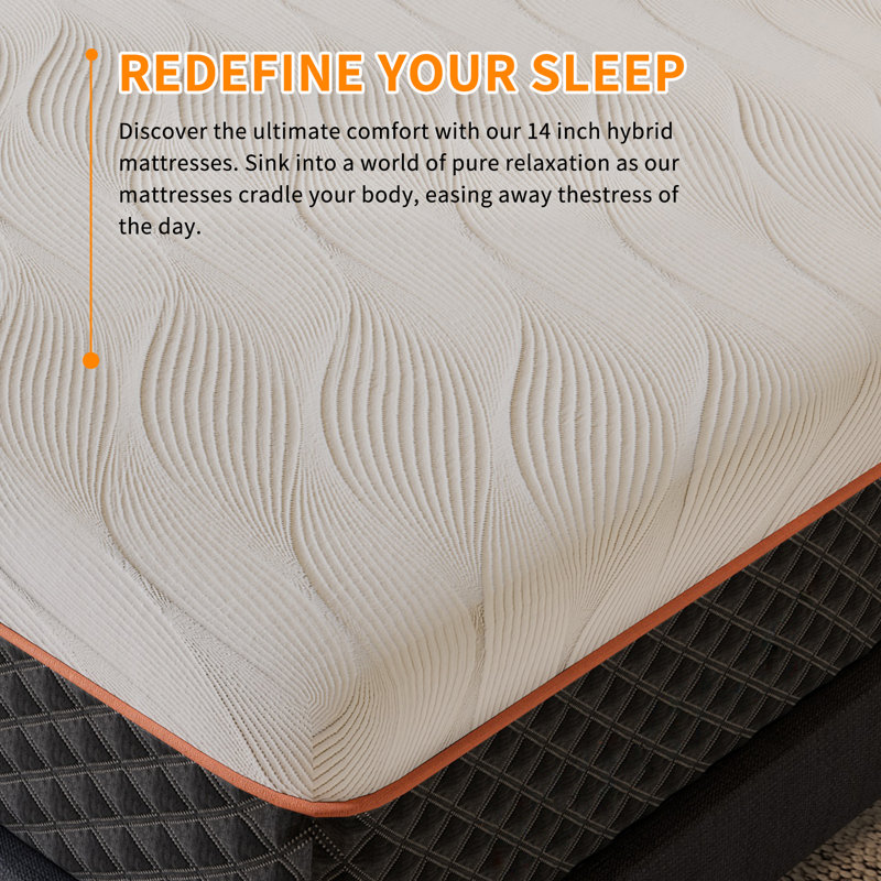 Matelas hybride Eshine 14 po, mi-ferme, certifié CertiPUR US, 12", Très grand lit