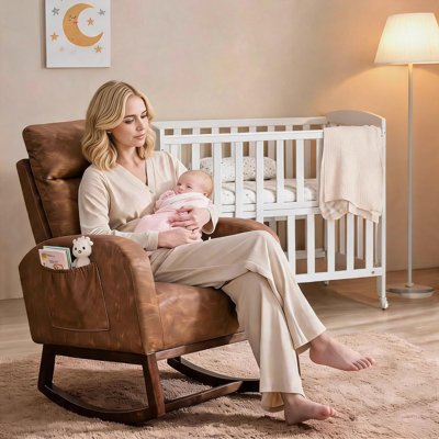 Fauteuil à bascule rembourré à dossier haut, confortable et inclinable, idéal pour la chambre d'enfant, la chambre à coucher, le salon ou toute autre pièce de la maison, couleur marron vintage.