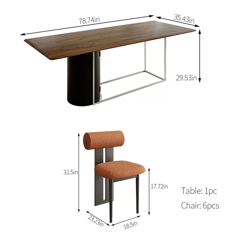 Solid wood dining table set, 29.53"H x 78.74"L x 35.43"W