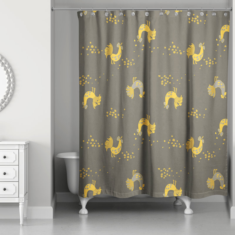 Rideau de douche simple coq Hamil, Brun / jaune
