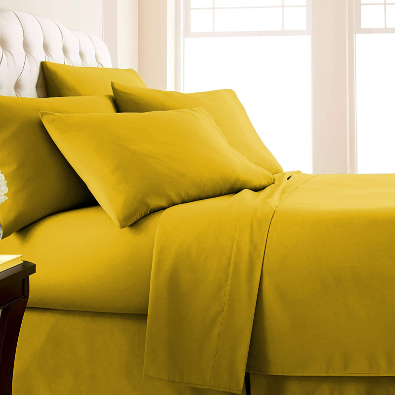 Microfiber Flatweave Sheet Set, King Sheet Set + 1 Fitted Sheet + 4 Pillowcases, Gold