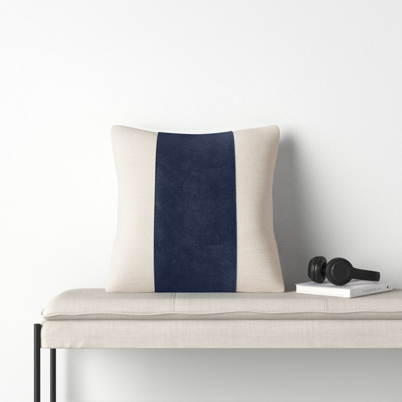 Kat Square Pillow Cover, 22" x 22", Navy/Taupe, Pillow Cover Only - No Insert