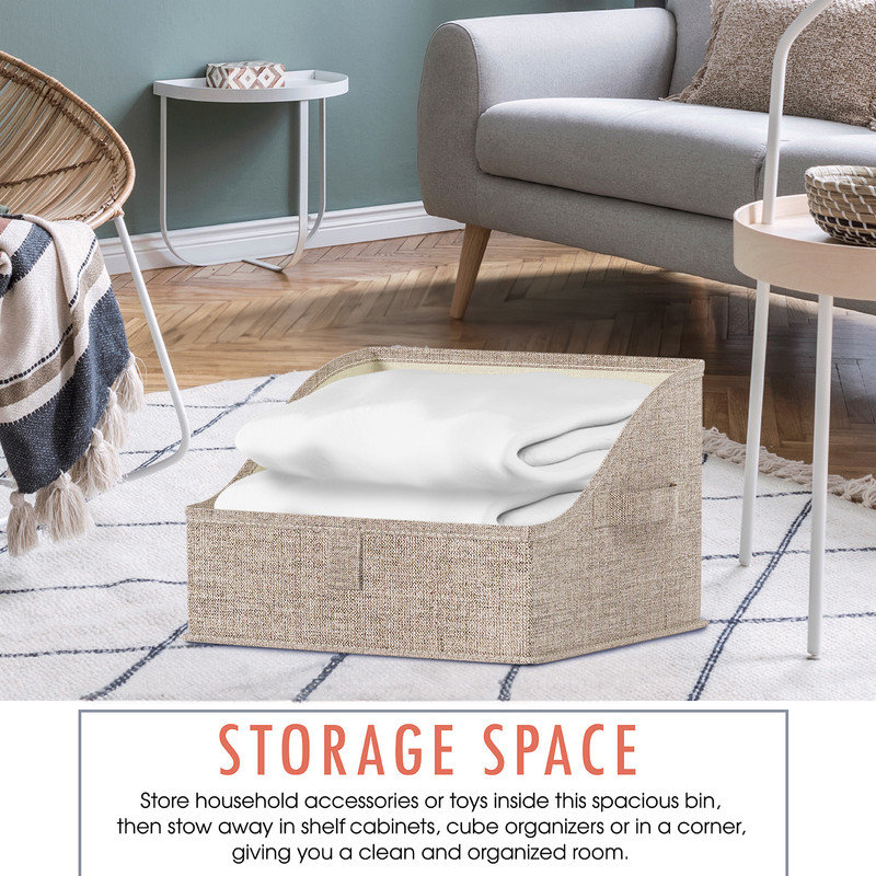 Ebern Designs 3 Pack Collapsible Trapezoid Storage Bins Bin, Ash Beige