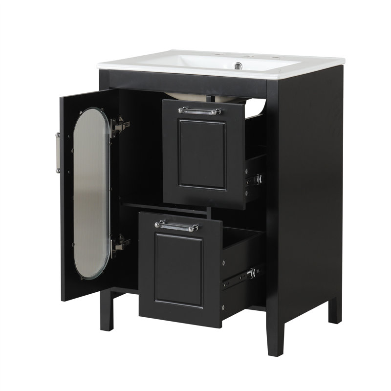 Meuble-lavabo 24 po avec comptoir en céramique, Noir