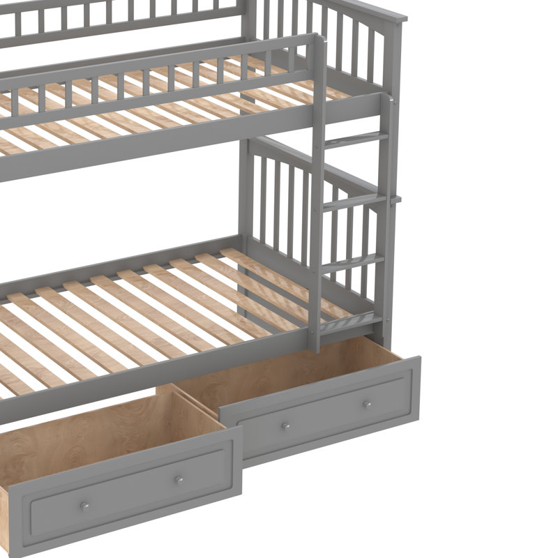 Gilba Kids Twin Over Twin Bunk Bed, Gray