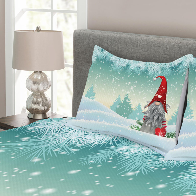 Mint Green and Pale Blue Gnome Queen Bedspread Set