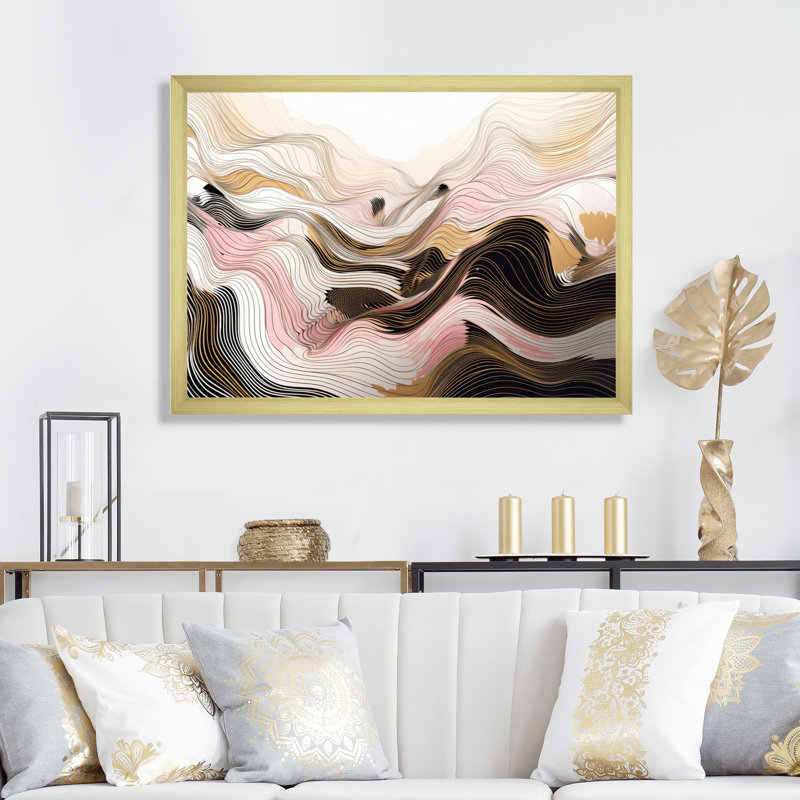 Exploration de lignes abstraites en V sur toile, H 24 po x l 32 po x P 1 po, Encadrement doré