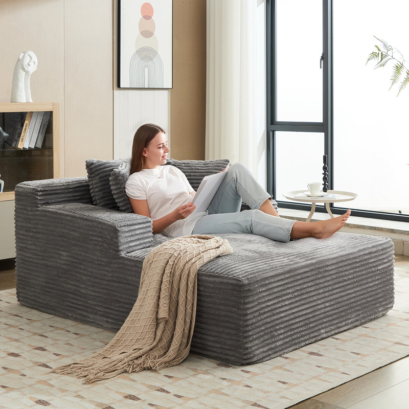 Méridienne en velours côtelé de 67 po de large avec siège profond, canapé-lit surdimensionné et sans os, aucun assemblage requis