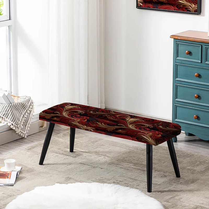Opulent Baroque Scrolls Victorian Pattern - Damask Upholstered Black Bench