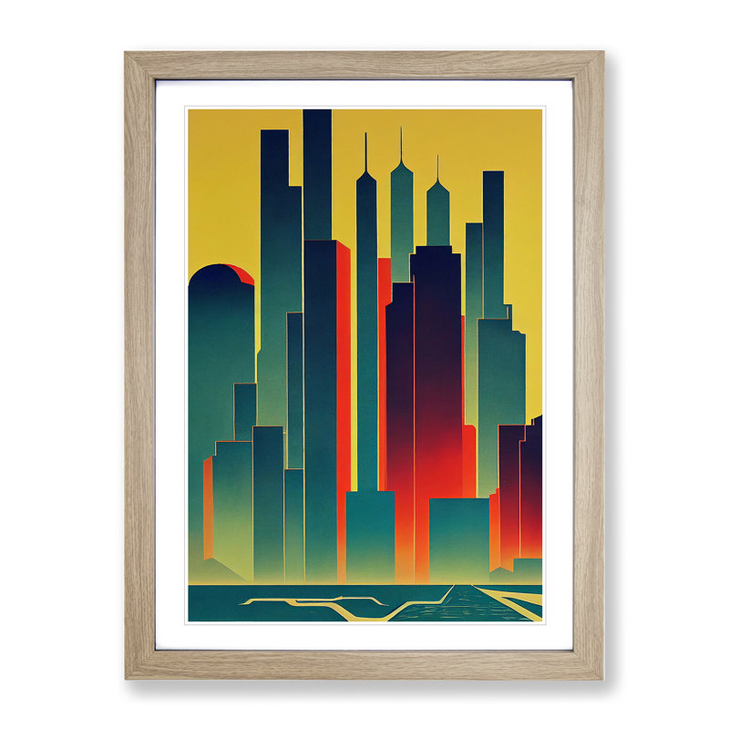 An Unforgettable City Skyline - Wrapped Canvas Print, 34cm H x 25cm W, Oak Framed