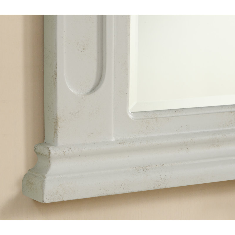Hand-Painted Beveled Flat Wall Mirror , Antique White, 36" x 28"