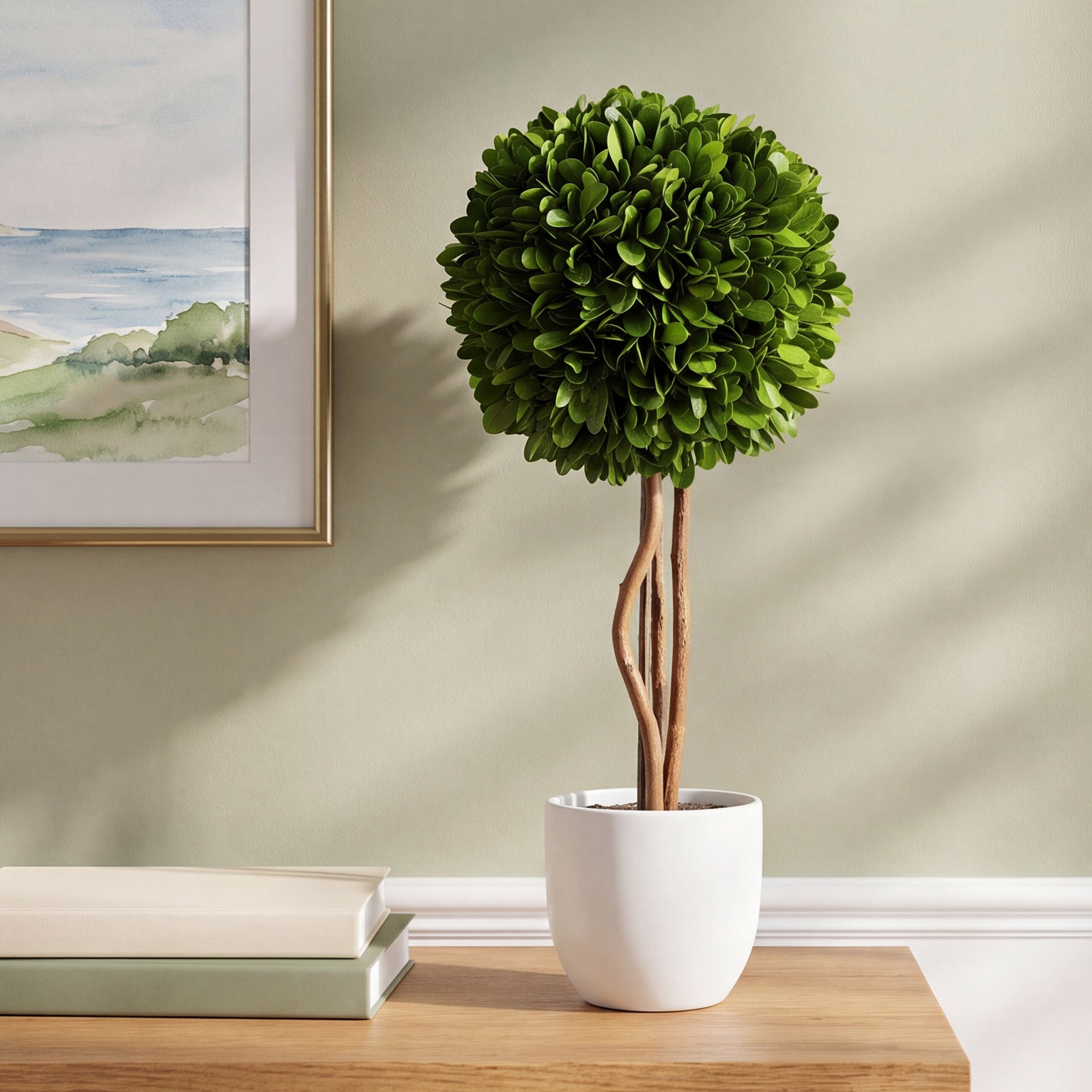 Alby Faux Boxwood Topiary in Planter, 16" H x 6.5" W x 6.5" D
