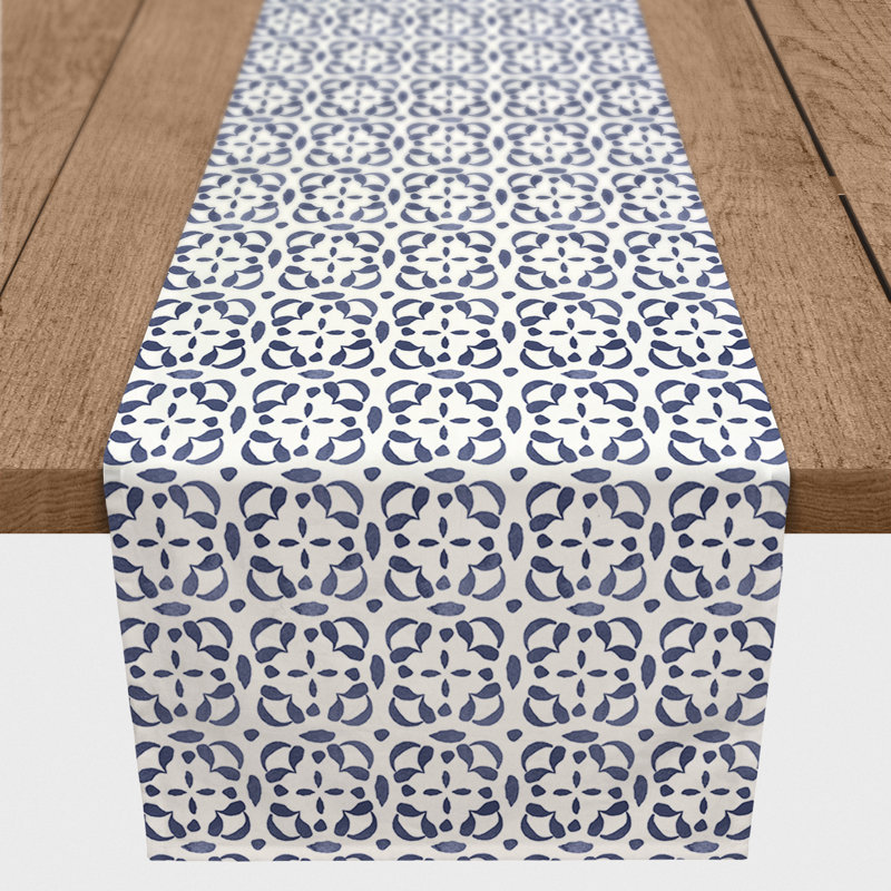 Milligan Tile Table Runner, Navy Blue, 90" x 16"