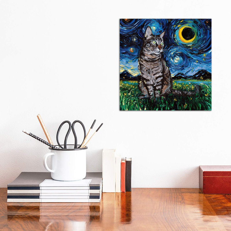 «Tiger Cat Night» par Aja Treves - reproduction d'art, Toile tendue, H 12 po x l 12 po x P 1,5 po
