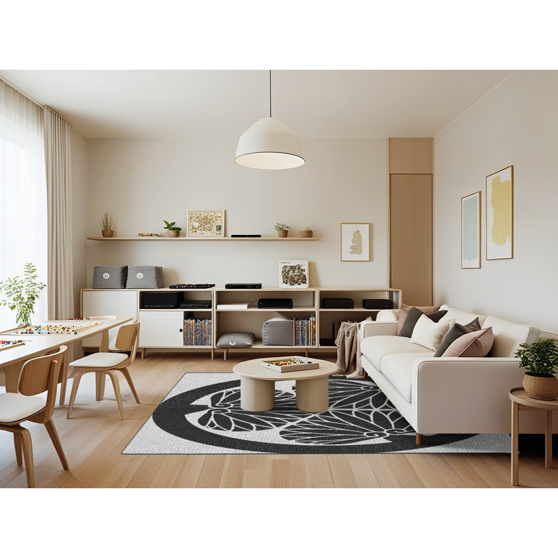 Tapis noir/gris tissé à la machine, Rectangle 7 pi x 9 pi