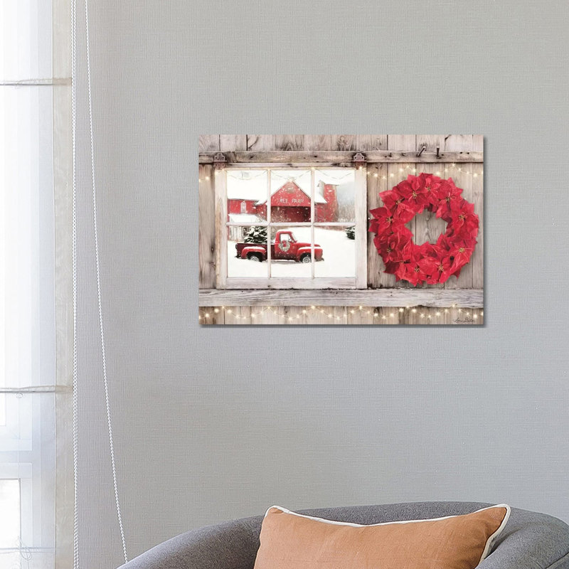 Poinsettia Wreath Window View by Lori Deiter - Wrapped Canvas Print, 66.04 cm H x 45.72 cm W x 1.91 cm D