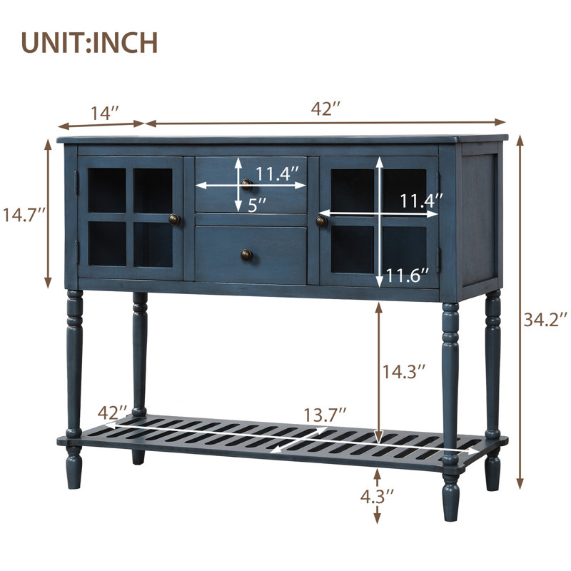 Barkell Sideboard,Buffet table,Dining cabinet,Office credenza with Bottom Shelf and 2 Drawer, Blue Grey