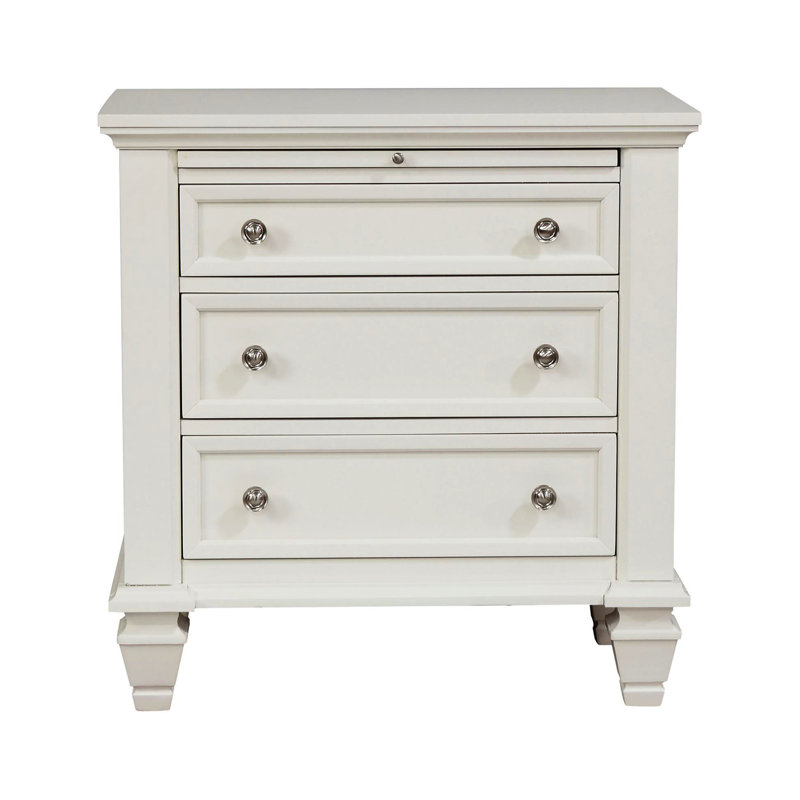 Table de chevet Charmant 3 blanc crème avec plateau escamotable amovible Mécanisme rétractable élégant